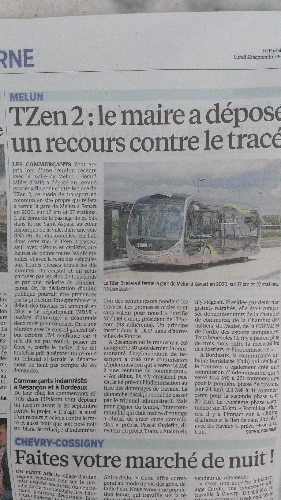 Tzen 2 : le maire a déposé un recours contre le tracé Melun