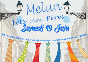 Affiche fête des pères 2021 bleu cravate UNICOM Melun association des commerçants et artisans de Melun